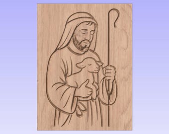 Pastor con cordero – Icono CNC navideño (SVG DXF)