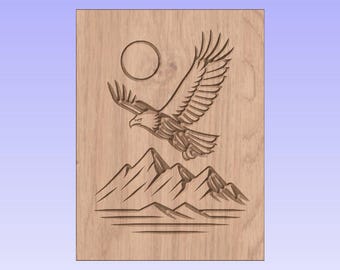 Archivo CNC Águila sobre las montañas – Tallado en madera de fauna silvestre, diseño de grabado láser (svg, dxf)