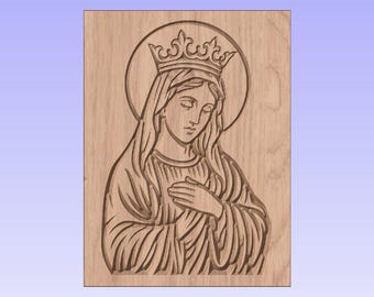 Archivo CNC de la Virgen con Corona – Archivo SVG/DXF religioso para tallado en madera – Vector