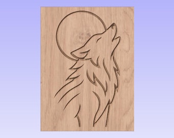 Lobo aullando a la luna – Archivo de arte lineal CNC