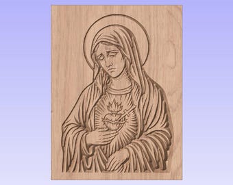 Virgin Mary – Heart of Sorrows | CNC V-Carve File (Svg, Dxf, Pdf, Eps, Ai)