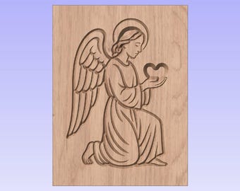 Archivo CNC de ángel arrodillado con corazón – Talla en madera, grabado láser (svg, dxf)