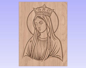Archivo CNC de la Virgen María – Diseño de icono con grabado en V (Svg, Dxf, Pdf, Eps, Ai)