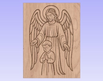 Archivo CNC de Ángel Guardián con Niño - Diseño para grabado en V (svg, dxf)
