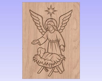 Ángel sobre el pesebre Composición navideña Natividad Archivo CNC (SVG DXF)