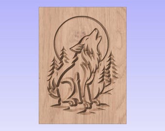 Lobo aullando a la luna – Archivo digital listo para CNC / SVG y DXF de fauna silvestre / Diseño para grabado láser y tallado en V para arte y decoración en madera