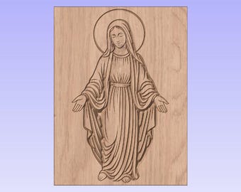 Nuestra Señora de la Gracia – Virgen María Diseño CNC en V – Icono grabado en madera