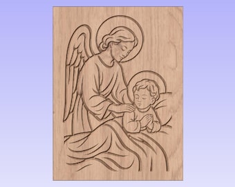 Archivo CNC de Ángel de la Guarda – Niño Durmiendo – SVG/DXF Religioso – Vector para Talla en Madera – Descarga Digital para Router CNC o Láser