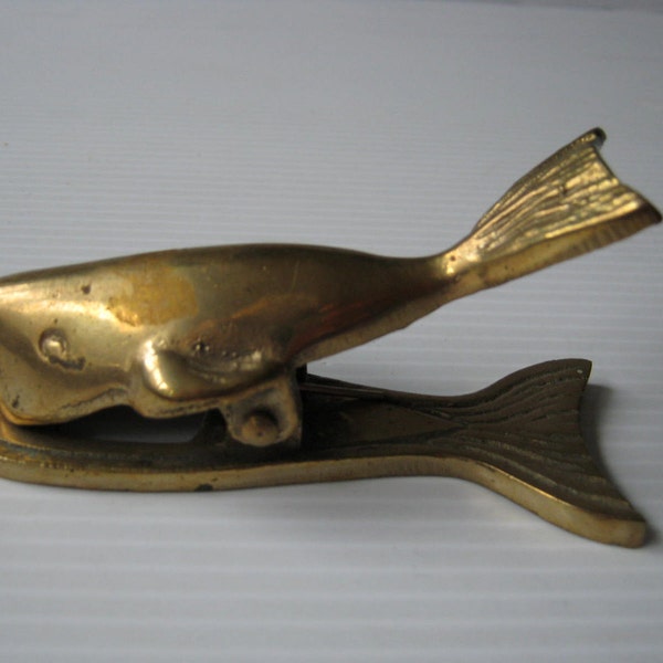 Vintage Mid Century Brass Whale Desk Accessory Paper Holder