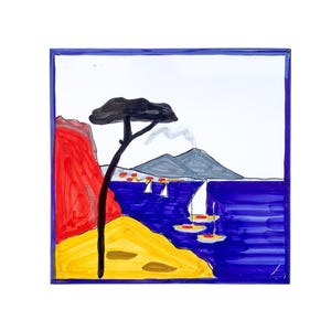 Gulf of Naples Ceramic Tile Hand Painted Maiolica Made in Italy Capodimonte Ceramic Mediterranean Coastal Decor Food Safe