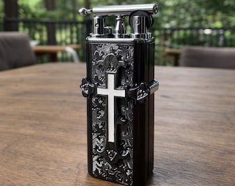 Encendedor retro cruzado hecho a mano con acabado metálico de primera calidad, encendedor vintage de llama abierta hecho a mano.