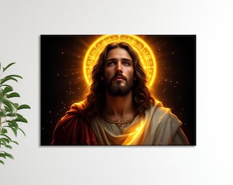 Decoración de pared de vidrio templado con impresión UV de Jesús - Arte mural cristiano - Retrato divino sagrado