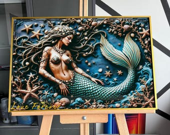 Luxury Mermaid Glass Wall Art – 3D Look – Mythical Beauty - Elegant Tempered Glass UV Print