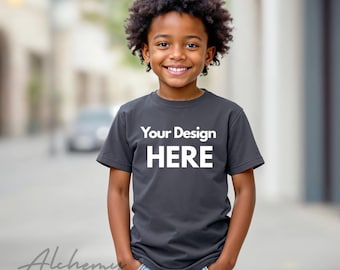 Dark Grey Bella Canvas 3001T Kids T-Shirt Mockup