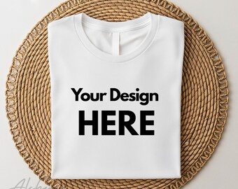Bella Canvas 3001 Weiß T-Shirt Mockup: Flatlay Tee (JPG Digital Download)