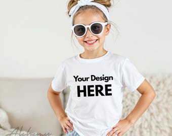 White Bella Canvas 3001T Kids T-Shirt Mockup
