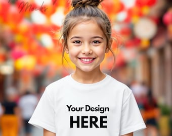 White Bella Canvas 3001T Kids T-Shirt Mockup