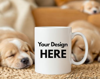 Dog Mug Mockup: White Coffee Cup, Puppy Theme (Digital Download)