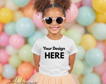 White Bella Canvas 3001T Kids T-Shirt Mockup