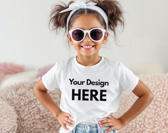 White Bella Canvas 3001T Kids T-Shirt Mockup
