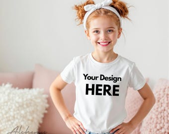 White Bella Canvas 3001T Kids T-Shirt Mockup