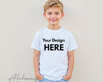 White Bella Canvas 3001T Kids T-Shirt Mockup