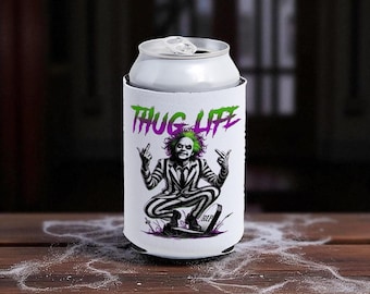 Beetlejuice Inspired Can Cooler – Funny Party Drink Sleeve – “The Party Don’t Start ‘Til I Walk In” – Colorful Drink Holder – Halloween Gift