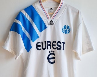 Olympique Marsella 1991/1992/1993/1994 Camiseta de fútbol Camiseta de fútbol Vintage Francia OM Eurest