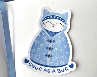 Snug as a Bug White Cat Vinyl Sticker