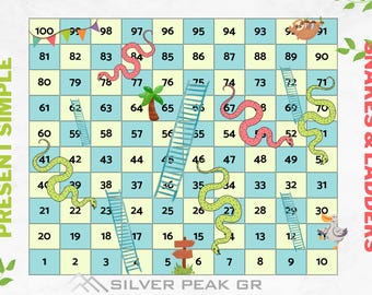 Present Simple Snakes and Ladders Board Game +Flashcards daily routine