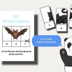 CVC Picture Puzzles | Printable Phonics Activity | CVC Word Matching | Kindergarten Literacy Center | Instant Download PDF