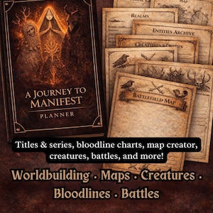 Diario di costruzione del mondo fantasy oscuro, pianificatore di campagne di gioco di ruolo, mappe delle creature (download PDF)