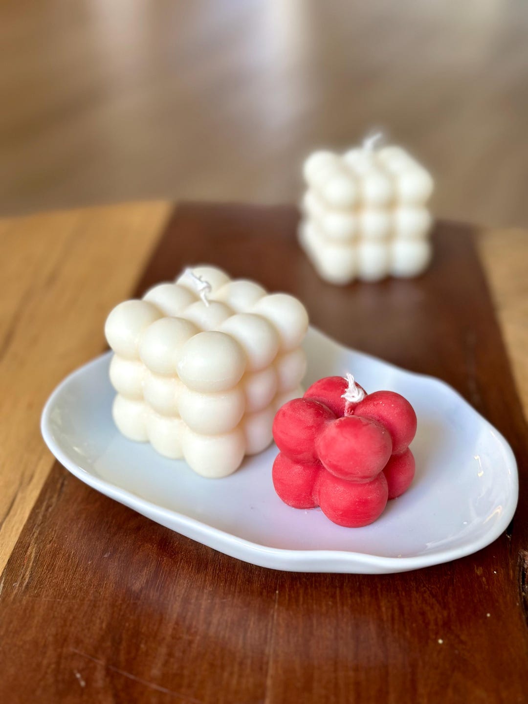Natural Soy Wax Bubble Candle Set: Sour Cherry Scented, Modern Home ...