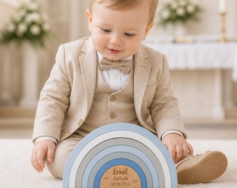 Christening gift, personalized blue rainbow christening present, christening gift for a boy, christening for a boy