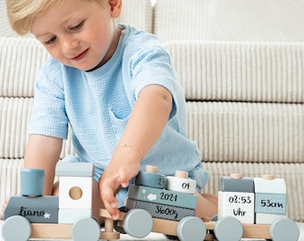 Babygeschenk Geburt Geschenk Geburt Junge Baby Geschenk personalisiert, Geburtstagszug, personalisierte Eisenbahn blau