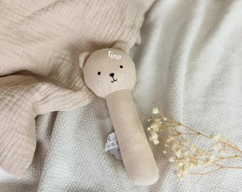 Personalized baby rattle with bear head - The perfect gift for birth, personalized baby gift
