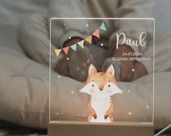 Wooden night lamp, personalized fox night light – baby night light with name – personalized gift for newborns