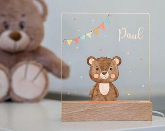 Bear Night Light for Children – Baby Night Lamp with Name – Personalized Baby Gifts for Birth – Personalized Night Light for Children's Room