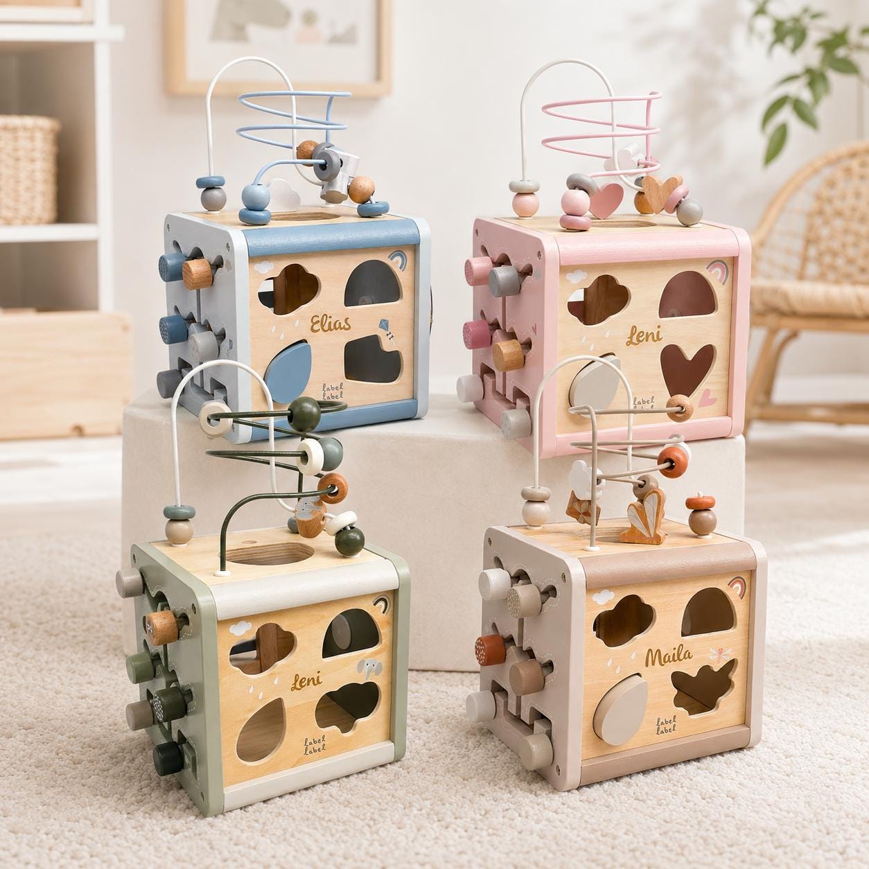 Motorikwürfel personalisiert Holz – Taufgeschenk Mädchen Junge – Montessori Spielzeug – Babyspielzeug – Taufe Geschenk