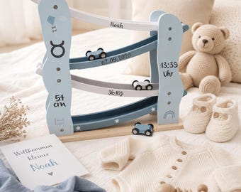Montessori toy, personalized blue marble run, 1st birthday gift, baby gift, christening gift for a boy