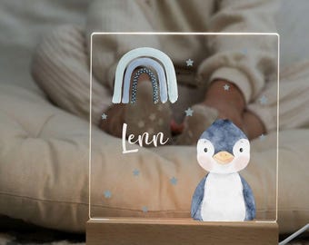 Personalisiertes Nachtlicht Kinder Pinguin – Nachtlicht mit Namen – Geschenk Geburt – Geschenk Geburt – Nachtlampe Kinderzimmer Stilllicht