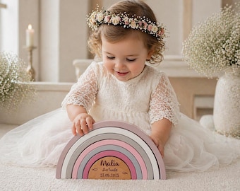 Christening gift, personalized pink rainbow christening present, christening gift for a girl, christening for a girl