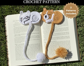 Sleeping Cat and Dog Bookmark Crochet Pattern: Beginner Friendly DIY Bookmark Amigurumi (PDF Download)