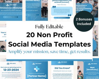 20 Non-Profit Social Media Templates + BONUS KIT (Editable in Canva)