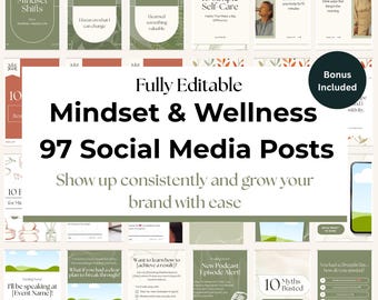 Modèles de réseaux sociaux Mindset & Wellness : publications modifiables Canva (téléchargement numérique)