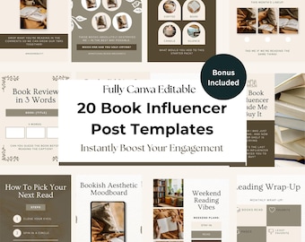 Book Influencer Social Media Posts: Canva editable & BONUS Included (Digital Download)