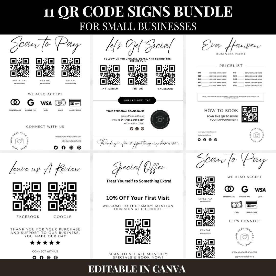 Digital Code Template QR Code Signage Bundle: Small Business Canva Templates (digital ...
