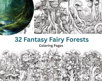 Kleurboek Fantasy Fairy Forest: 32 magische bospagina's (digitale download)