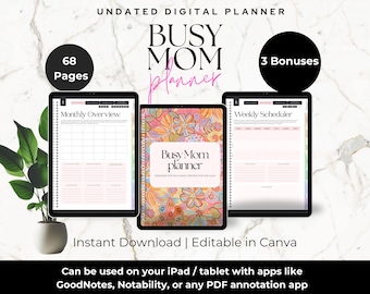 Busy Mom Digital Planner: Editable Canva, Undated Organizer (Instant Download)