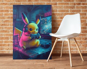 Arte de parede do Pikachu, pôster do Pikachu, pôster de Pokémon, estilo japonês, arte de parede para imprimir, arte de parede, decoração japonesa para casa, download digital